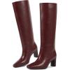 imagewetkiss Straight Leg Knee High Boots for Women Regular Calf Friendly Square Toe Faux Leather Crocodile Print Mid Heel Comfortable BootsBurgundy