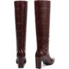 imagewetkiss Straight Leg Knee High Boots for Women Regular Calf Friendly Square Toe Faux Leather Crocodile Print Mid Heel Comfortable BootsBurgundy Crocembossed Effect