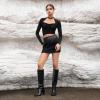 imagewetkiss Straight Leg Knee High Boots for Women Regular Calf Friendly Square Toe Faux Leather Crocodile Print Mid Heel Comfortable BootsCrocodile Black