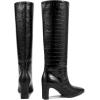 imagewetkiss Straight Leg Knee High Boots for Women Regular Calf Friendly Square Toe Faux Leather Crocodile Print Mid Heel Comfortable BootsCrocodile Black