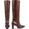 imagewetkiss Straight Leg Knee High Boots for Women Regular Calf Friendly Square Toe Faux Leather Crocodile Print Mid Heel Comfortable BootsCrocodile Brown