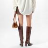 imagewetkiss Straight Leg Knee High Boots for Women Regular Calf Friendly Square Toe Faux Leather Crocodile Print Mid Heel Comfortable BootsCrocodile Brown