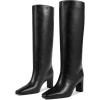 imagewetkiss Straight Leg Knee High Boots for Women Regular Calf Friendly Square Toe Faux Leather Crocodile Print Mid Heel Comfortable BootsMatte Black