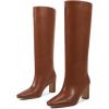 imagewetkiss Straight Leg Knee High Boots for Women Regular Calf Friendly Square Toe Faux Leather Crocodile Print Mid Heel Comfortable BootsRedBrown