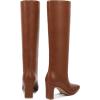 imagewetkiss Straight Leg Knee High Boots for Women Regular Calf Friendly Square Toe Faux Leather Crocodile Print Mid Heel Comfortable BootsRedBrown