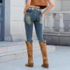 imagewetkiss Womens Tall Cowboy Boots Side Zipper Ladies Cowgirl Knee High BootsComfortable Retro Vintage Embroidery Pointed Toe Block Chunky HeelBrown