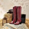 imagewetkiss Womens Tall Cowboy Boots Side Zipper Ladies Cowgirl Knee High BootsComfortable Retro Vintage Embroidery Pointed Toe Block Chunky HeelRed