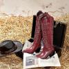 imagewetkiss Womens Tall Cowboy Boots Side Zipper Ladies Cowgirl Knee High BootsComfortable Retro Vintage Embroidery Pointed Toe Block Chunky HeelRed