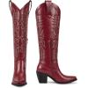 imagewetkiss Womens Tall Cowboy Boots Side Zipper Ladies Cowgirl Knee High BootsComfortable Retro Vintage Embroidery Pointed Toe Block Chunky HeelRed