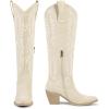 imagewetkiss Womens Tall Cowboy Boots Side Zipper Ladies Cowgirl Knee High BootsComfortable Retro Vintage Embroidery Pointed Toe Block Chunky HeelSuede Beige