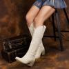 imagewetkiss Womens Tall Cowboy Boots Side Zipper Ladies Cowgirl Knee High BootsComfortable Retro Vintage Embroidery Pointed Toe Block Chunky HeelSuede Beige