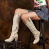 imagewetkiss Womens Tall Cowboy Boots Side Zipper Ladies Cowgirl Knee High BootsComfortable Retro Vintage Embroidery Pointed Toe Block Chunky HeelSuede Beige