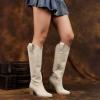 imagewetkiss Womens Tall Cowboy Boots Side Zipper Ladies Cowgirl Knee High BootsComfortable Retro Vintage Embroidery Pointed Toe Block Chunky HeelSuede Beige