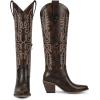 imagewetkiss Womens Tall Cowboy Boots Side Zipper Ladies Cowgirl Knee High BootsComfortable Retro Vintage Embroidery Pointed Toe Block Chunky HeelVintage Chocolate Brown