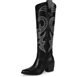 imagewetkiss Cowboy Boots for Women Knee High Cowgirl Boots Women Rhinestone Comfort Fashion Tall Sparkling Western Boots Boots for WomenAblack