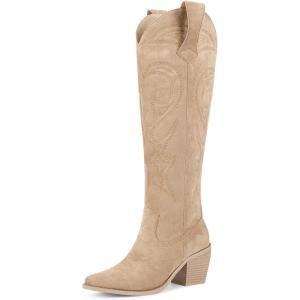 imagewetkiss Cowboy Boots for Women Knee High Cowgirl Boots Women Rhinestone Comfort Fashion Tall Sparkling Western Boots Boots for WomenDapricot