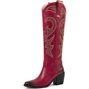 imagewetkiss Cowboy Boots for Women Knee High Cowgirl Boots Women Rhinestone Comfort Fashion Tall Sparkling Western Boots Boots for WomenEred