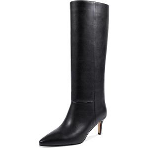 imagewetkiss Knee High Boots for Women with Kitten Heel and Pointed Toe Design Classic and SexyMatte Black