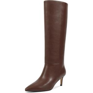 imagewetkiss Knee High Boots for Women with Kitten Heel and Pointed Toe Design Classic and SexyMatte Brown
