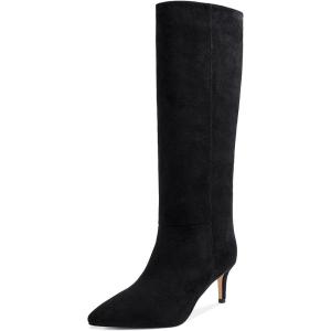 imagewetkiss Knee High Boots for Women with Kitten Heel and Pointed Toe Design Classic and SexySuedeblack