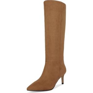 imagewetkiss Knee High Boots for Women with Kitten Heel and Pointed Toe Design Classic and SexySuedebrown