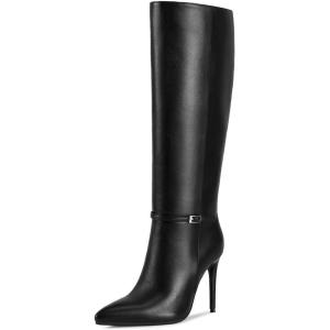 imagewetkiss Knee High Boots for Women with Pointed Toe Long Faux Leather Stiletto High Heel Boots for Women Fashion and SexyAblack
