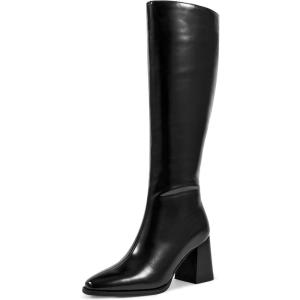 imagewetkiss RhinestonePU Low Chunky Pointed Toe Knee High Boots for Women with Full Bling Sparkly Crystals Booties for Wedding Party Date DressCblack