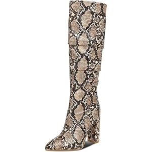 imagewetkiss RhinestonePU Low Chunky Pointed Toe Knee High Boots for Women with Full Bling Sparkly Crystals Booties for Wedding Party Date DressDark Brown