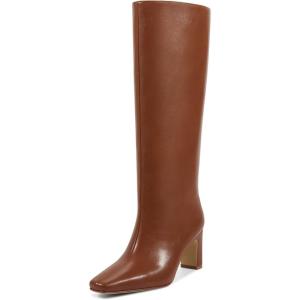 imagewetkiss Straight Leg Knee High Boots for Women Regular Calf Friendly Square Toe Faux Leather Crocodile Print Mid Heel Comfortable BootsRedBrown