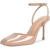 imagewetkiss Heels for Women Square Toe Pumps Ankle Strap Stiletto High Heels Patent Leather Pumps for Dress Wedding Party ClubPatent Nude