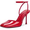 imagewetkiss Heels for Women Square Toe Pumps Ankle Strap Stiletto High Heels Patent Leather Pumps for Dress Wedding Party ClubPatent Red