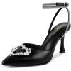 imagewetkiss Silver Heels for Bride  Sparkly Wedding Heels with Rhinestones Strappy Closed Toe Pumps for Women Formal Shoes315 Matte Black