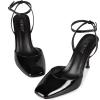 imagewetkiss Heels for Women Square Toe Pumps Ankle Strap Stiletto High Heels Patent Leather Pumps for Dress Wedding Party ClubPatent Black