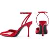 imagewetkiss Heels for Women Square Toe Pumps Ankle Strap Stiletto High Heels Patent Leather Pumps for Dress Wedding Party ClubPatent Red