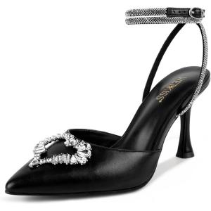 imagewetkiss Silver Heels for Bride  Sparkly Wedding Heels with Rhinestones Strappy Closed Toe Pumps for Women Formal Shoes315 Matte Black