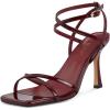 imagewetkiss Strappy Heels Women Stiletto High Heeled Sandals Adjustable Ankle Strap Square Open Toe For Homecoming Party Dress WeddingBurgundy