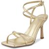 imagewetkiss Strappy Heels Women Stiletto High Heeled Sandals Adjustable Ankle Strap Square Open Toe For Homecoming Party Dress WeddingMetal Gold