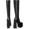 imagewetkiss Platform Knee High Boots Women Chunky High Heel Black Boots for Women Gogo Boot with Side Zipper Stretchy Boot Not for Bigger Wide CalfBlack
