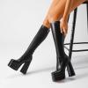 imagewetkiss Platform Knee High Boots Women Chunky High Heel Black Boots for Women Gogo Boot with Side Zipper Stretchy Boot Not for Bigger Wide CalfBlack