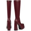 imagewetkiss Platform Knee High Boots Women Chunky High Heel Black Boots for Women Gogo Boot with Side Zipper Stretchy Boot Not for Bigger Wide CalfBurgundy