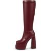 imagewetkiss Platform Knee High Boots Women Chunky High Heel Black Boots for Women Gogo Boot with Side Zipper Stretchy Boot Not for Bigger Wide CalfBurgundy