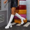 imagewetkiss Platform Knee High Boots Women Chunky High Heel Black Boots for Women Gogo Boot with Side Zipper Stretchy Boot Not for Bigger Wide CalfLowmattewhite