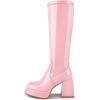 imagewetkiss Platform Knee High Boots Women Chunky High Heel Black Boots for Women Gogo Boot with Side Zipper Stretchy Boot Not for Bigger Wide CalfLowpatentpink