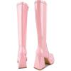 imagewetkiss Platform Knee High Boots Women Chunky High Heel Black Boots for Women Gogo Boot with Side Zipper Stretchy Boot Not for Bigger Wide CalfLowpatentpink
