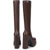 imagewetkiss Platform Knee High Boots Women Chunky High Heel Black Boots for Women Gogo Boot with Side Zipper Stretchy Boot Not for Bigger Wide CalfMatte Brown