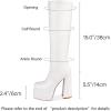 imagewetkiss Platform Knee High Boots Women Chunky High Heel Black Boots for Women Gogo Boot with Side Zipper Stretchy Boot Not for Bigger Wide CalfMatte White
