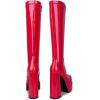 imagewetkiss Platform Knee High Boots Women Chunky High Heel Black Boots for Women Gogo Boot with Side Zipper Stretchy Boot Not for Bigger Wide CalfPatent Red