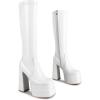 imagewetkiss Platform Knee High Boots Women Chunky High Heel Black Boots for Women Gogo Boot with Side Zipper Stretchy Boot Not for Bigger Wide CalfPatent White