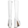 imagewetkiss Platform Knee High Boots Women Chunky High Heel Black Boots for Women Gogo Boot with Side Zipper Stretchy Boot Not for Bigger Wide CalfPatent White