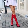 imagewetkiss Platform Knee High Boots Women Chunky High Heel Black Boots for Women Gogo Boot with Side Zipper Stretchy Boot Not for Bigger Wide CalfPatent Red Rib Details